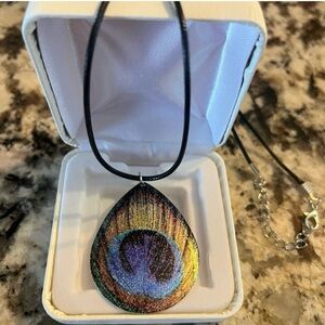 Elegant Multicolor Pendant Necklace on black leather cord. NEW